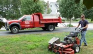 Red Truck and Mower
